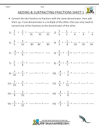 Adding Subtracting Fractions Worksheets Subtracting Fractions Adding And Subtracting Fractions Fractions