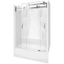 By adding a shower niche or a series of corner shelves. Bath Tub Shower Kit Bathroom Glass Door