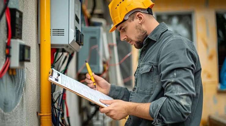 Property owner reviewing an electrical project plan with a qualified electrician.