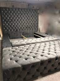 Platform beds with storage are designed in such a way that they blend very well in bedrooms and other living the headboard and the footboard are buttons tufted as well. Velvet Oversize Crystal Tufted Platform Bed And Tall Headboard Etsy Tufted Platform Bed Tall Headboard Tufted Storage Bench