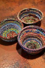Recycled Silk Sari Coiled Bowl Our Simple Yet Beautiful Small Recycled Silk Sari Coiled Bowl Is Handmade In A Coiled Fabric Basket Felted Wool Crafts Recycling