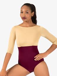 Adult Curvy Fit 3 4 Sleeve Two Tone Leotard