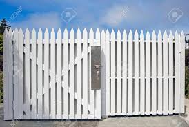 White vinyl spaced picket fence gate (sold separately). White Picket Fence Gate With Blue Sky Stock Photo Picture And Royalty Free Image Image 152649102