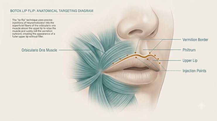 Anatomical targeting of the orbicularis oris muscle, AI generated