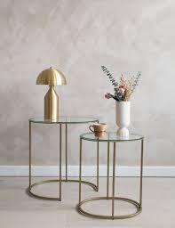 This Set Of Two Glass And Brass Side Tables Are Perfect For Placing Beside Your Sofa Or Armchair The Two Tables In 2020 Brass Side Table Side Table Glass Side Tables