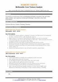 Mcdonalds crew trainer application form answers menu. Mcdonalds Crew Trainer Resume Samples Qwikresume