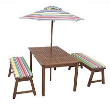 4 Piece Kids Picnic Table Wooden Dining Set With Umbrella Chairs And Cushions Continue To Wooden Dining Set Outdoor Dining Chair Cushions Kids Picnic Table