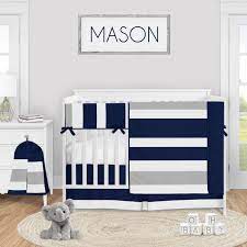 Navy Blue And Grey Stripe Baby Boy Nursery Crib Bedding Set By Sweet Jojo Designs 5 Pieces Gray White Only 159 99