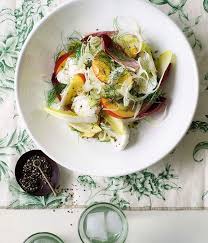 Buffalo Mozzarella With Nectarine Witlof And Champagne Dressing Gourmet Traveller Miam Miam Menu Salade Soupe Salade Et Salade Fenouil