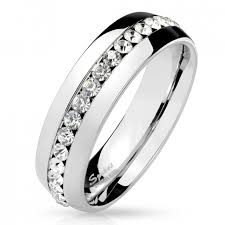 Vous cherchez une alliance de mariage ? Bague Alliance Eternel Femme Homme Acier Et Pierre Blanche Mariage 6mm