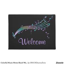 Colorful Music Notes Black Welcome Mat Zazzle Com Personalized Door Mats Music Notes Welcome Mats