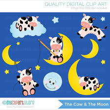 The Cow Jumped Over The Moon Clipart Digital Clipart Instant Download Cow And Moon Clip Art Cow