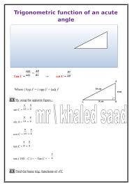 ملزمة شرح درس trigonometric function of an acute angle فى maths للصف الاول الثانوى اللغات الترم الاو trigonometric functions acute angle opposites