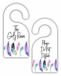 The Girls Room Please Do Not Disturb Watercolor Feathers Bedroom Door Sign Hanger Double Sided Hard Plastic Glossy Finish Home Decor First Door Signs Bedroom Door Signs Bedroom Doors