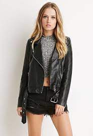 Faux Leather Moto Jacket Oberbekleidung Frauen Schwarze Kunstlederjacke Lederjacke