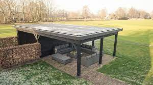 Buitenpracht Houtbouw Dubbele Carport Met Zonnepanelen Hoog Exclusieve Woon En Tuin Inspiratie Zonnepanelen Carport Platte Dak