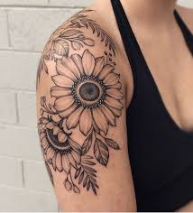 Black And Grey Sunflower Tattoo Awesome Black Gray Sunflower Tattoo C Tattoo Artist Ariana Roman Sunflower Tattoo Shoulder Flower Tattoo Shoulder Sunflower Tattoo