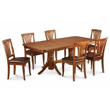 East West Furniture Naav9 Sbr Lc 9pc Napoleon Double Pedestal Table And 8 Avon Faux Leath With Images Trestle Dining Tables Oval Table Dining East West Furniture