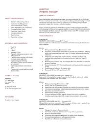 Property Manager Resume Resumes