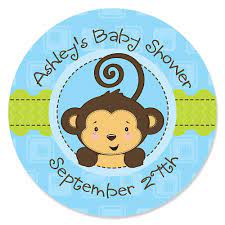 Blue Monkey Boy Personalized Baby Shower Sticker Labels 24 Ct Bigdotofhappiness Com