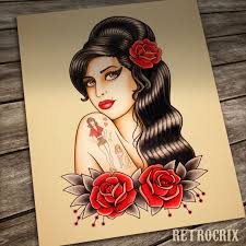 Amy Tattoo Print Old School Tattoo Portrait In Traditional Etsy Old School Tattoo School Tattoo Traditional Tattoo