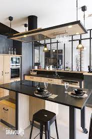 cuisine bois metal pierre avec verriere creations gravouille idee cuisine ouverte cuisine bois plafond cuisine