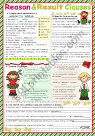 Reason Result Clauses Because As Since So So That Such That And Therefore As A Result Clause Grammar Worksheets Worksheets
