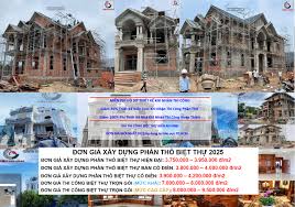 Giá thi công phần thô biệt thự nhân công hoàn thiện năm 2025