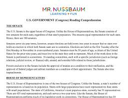 Legislative Branch Congress Printable Reading Comprehension Exercise That Includes A Reading Pass Reading Comprehension Comprehension Comprehension Exercises