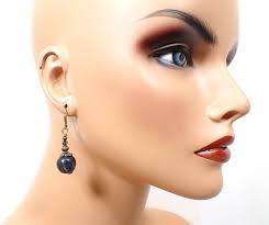 Handmade Dark Blue and Metallic Gold Lucite Earrings, Antiqued Brass, Hook  Lever Back or Clip On