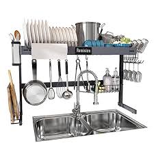 2 tier dish rack kitchen drainer drying tray cutlery holder organiser black/whit. Foqflhcbek Icm
