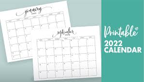 2022 calendar free printable monday start world of printables