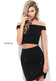 Sherri Hill 50701 Sparkly 2pc Cocktail Dress Two Piece Homecoming Dress Black Homecoming Dress Homecoming Dresses Tight