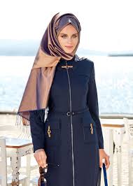 1764 Ekose 667 Pardesu 38 46 Tek40 A Lacivert Denim Fashion Abaya Tarzi Musluman Modasi