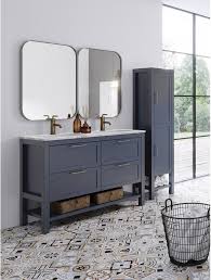 Meuble Sous Vasque L 120 X H 85 X P 45 Cm Bleu Mat Poignees Argentees Kende2 En 2020 Meuble De Salle De Bain Salle De Bains Double Vasque Leroymerlin Salle De Bain