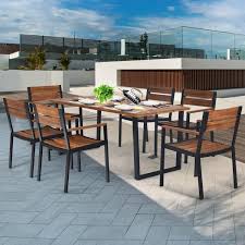 Outsunny 3 piece bar height outdoor patio pub bistro table chairs set with comfortable design & durable build, black/tan. 7 Pcs Outdoor Patio Dining Table Set With Hole Outdoor Furniture Sets Outdoor Furniture Costway