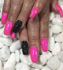 Black And Hot Pink Acrylic Nails Hot Pink Black Matte Nails Acrylic Nails Pinstripe Nails Shesnailedthelook Pink Black Nails Pink Acrylic Nails Gel Nails At Home
