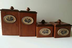 70s Pfaltzgraff Folk Art Wooden Canister Set Flour Sugar Coffee Tea 4 Canisters Girl Bathroom Decor Gothic Home Decor Natural Home Decor