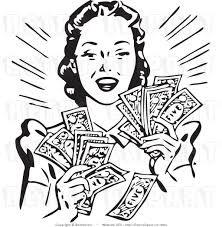 Royalty Free Vector Clip Art Of A Black And White Retro Woman Holding Handfuls Of Cash Money By Bestvector 1994 Jpg This Or That Questions Clip Art Vector Free