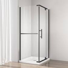 Tempered glass shower door kit with acrylic base and walls, inch, chrome finish, 32 inches. 36 X 32 Matte Black Shower Kit With Opening On 32 Side And Left Side Corner Base Bath Depot
