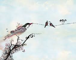 Love Birds On A Wire Painting Birds On A Wire Love Birds Art Bird Original Drawing Bird Etsy Bird Art Bird Illustration Large Art Prints