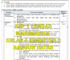 Rpp matematika sd kelas 1. Rpp 1 Lembar Mtk Kelas 4 Semester 2 Bangun Datar Nyumplik Com