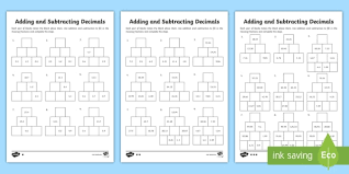 adding and subtracting decimals pyramid differentiated worksheets