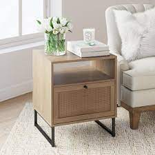 Match your unique style to your budget with a brand new mid century modern end and side tables to transform the look of your room. Nathan James Mina Oak Finish Particleboard Wood Black Modern Accent Storage Living Room Sofa Side End Table Bedroom Nightstand 33201 The Home Depot