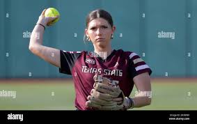Texas State utility player Kamden Hutton during an NCAA softball game  against Texas A & M