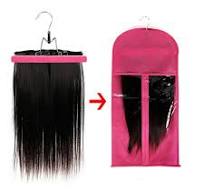 ALigoa Portable Dustproof Hair Extensions Wigs Stand Storage Case with  Hanger Carrier Bag, Rose Red