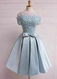 Cute Light Blue Satin Off Shoulder Party Dress Knee Length Formal Dress 2019 Homecoming Dresses Short Homecoming Dress Prom Dresses Short