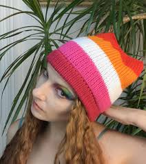 Sunset Lesbian Flag Pussy Hat! LGBTQ Pride Slouchy Cap Cat Kitten Ear Hat  Women's Rights March Pride Parade Gay Lesbian Trans Queer