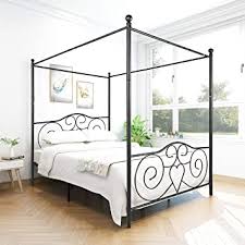 White canopy bed frame queen plan, form an open canopy bed using chain and more anthropologie today read customer reviews discover product recycling fund to create more. Amazon Com Jurmerry Metal Canopy Bed Frame With Vintage Headboard And Footboard Sturdy Metal Frame Premium Steel Slat Support Black Queen Furniture Decor