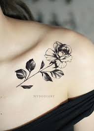 Chianne Black And White Single Rose Flower Temporary Tattoos Rose Chest Tattoo Flower Tattoo Shoulder Single Rose Tattoos